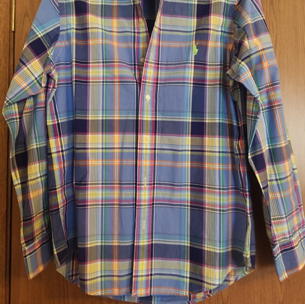 Ralph Lauren Multi Plaid Long Sleeve Button Up Down Shirt Brown Pony Size Small